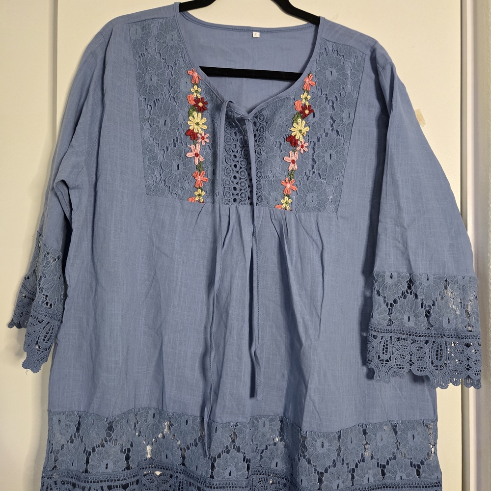 Embroidered Blue Lace Women's Top